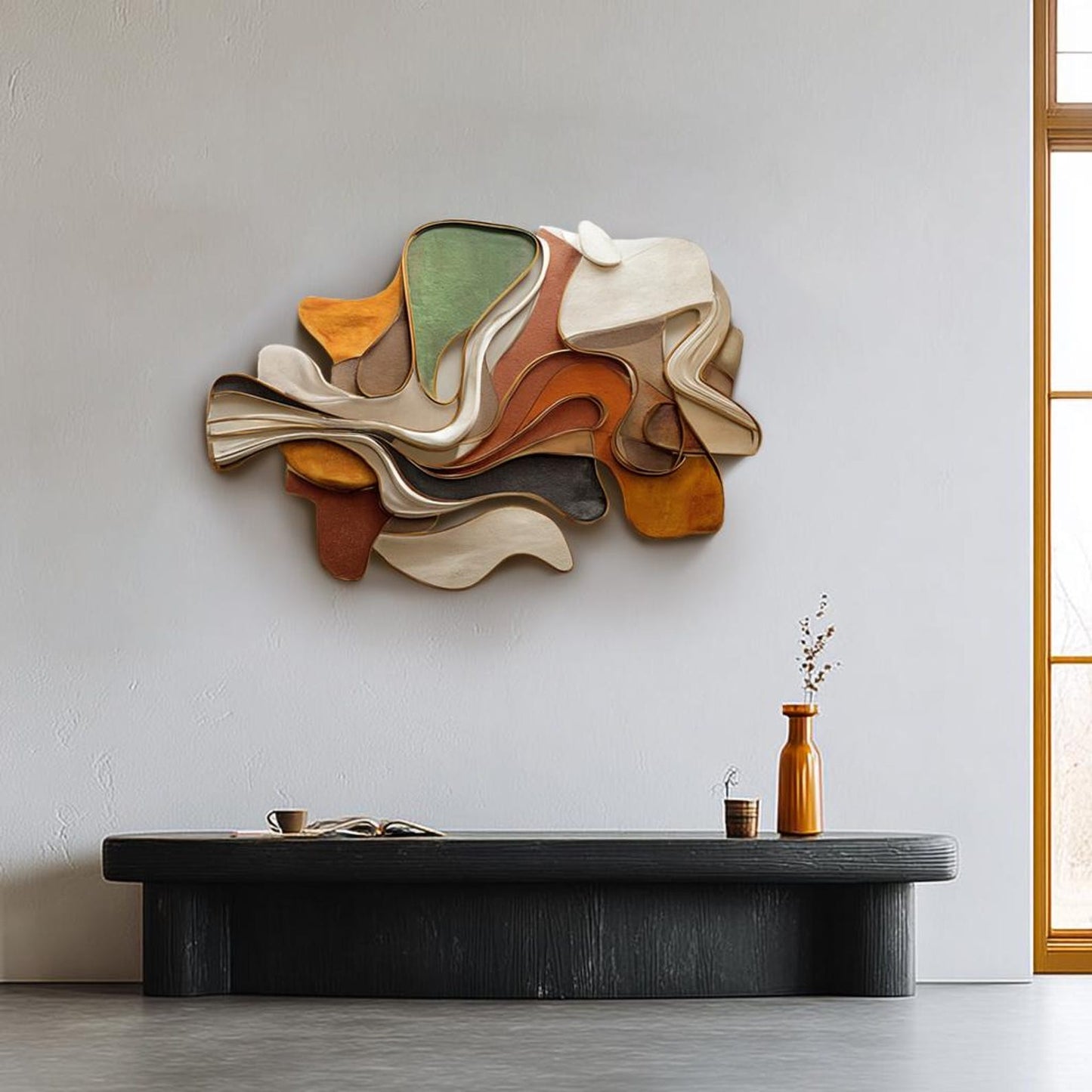 3D Layered Wood Wall Sculpture – Earth Tones – Solid Poplar