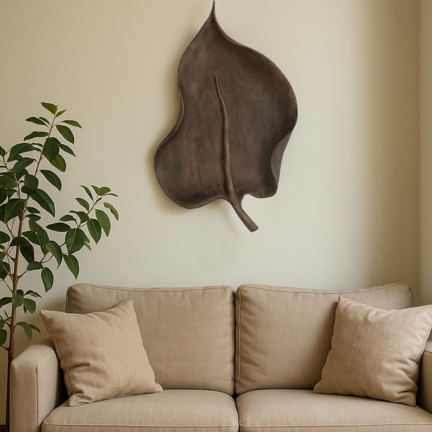 Hand-Carved Leaf Wall Sculpture – Solid Poplar – Dark Brown