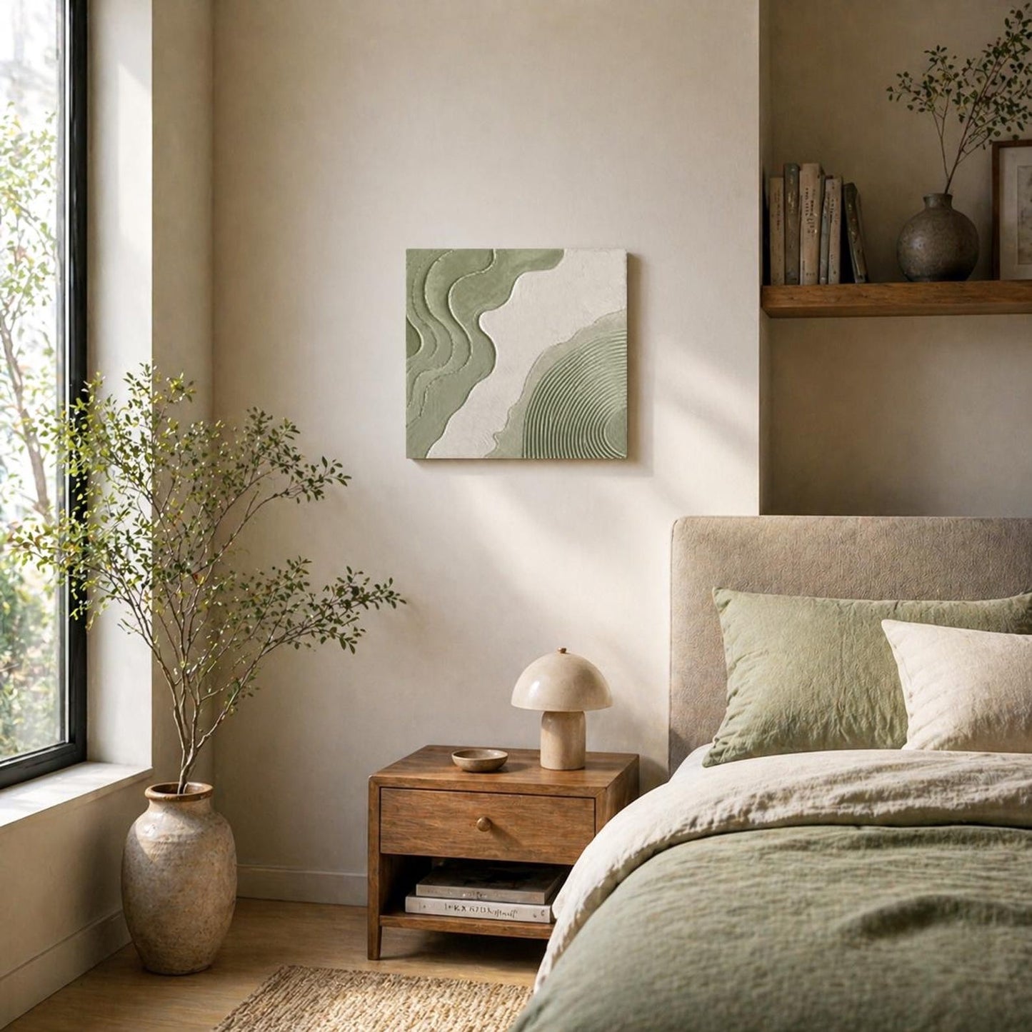 3D Textured Relief Wall Panel – Sage Green & White