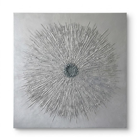 3D Starburst Canvas Wall Art – Silver Metallic Relief