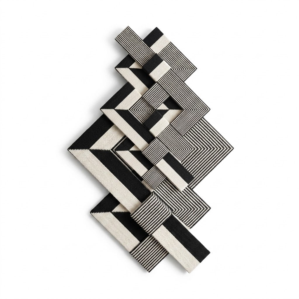 3D Geometric Fibre Wall Art – Cotton Rope & Wood Blocks
