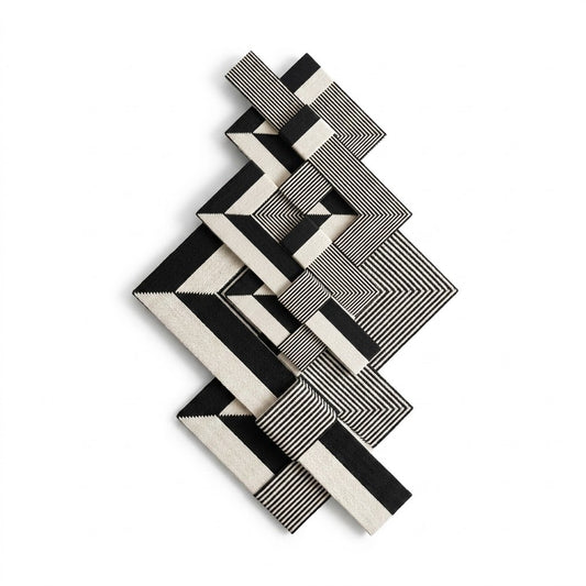 3D Geometric Fibre Wall Art – Cotton Rope & Wood Blocks