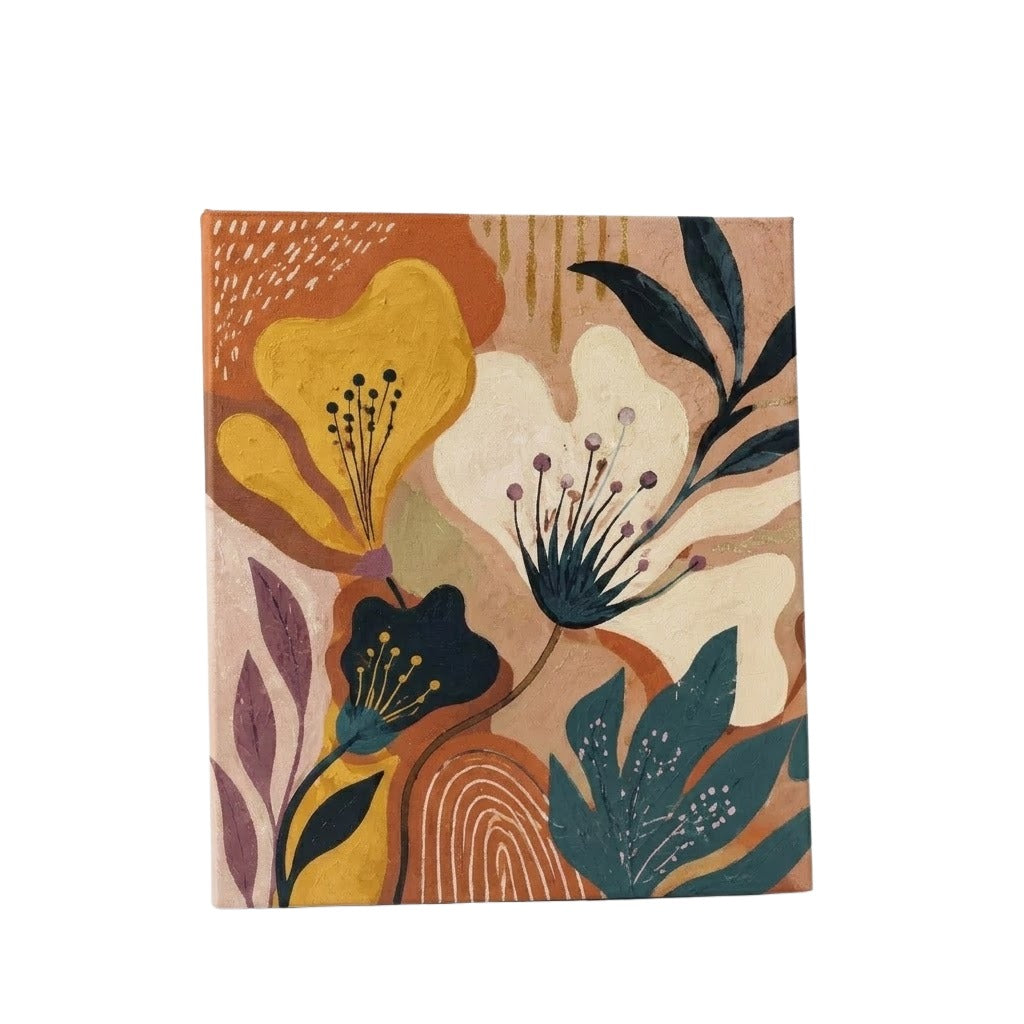 Abstract Floral Canvas Painting – Earth Tones & Teal