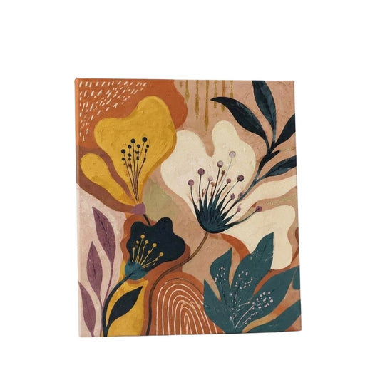 Abstract Floral Canvas Painting – Earth Tones & Teal