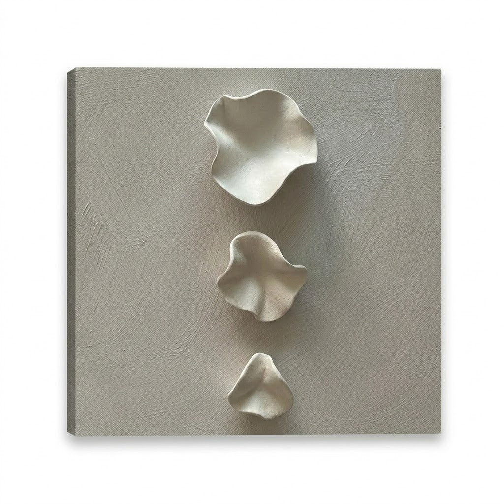 3D Sculpted Petal Canvas Wall Art – Warm Grey & White