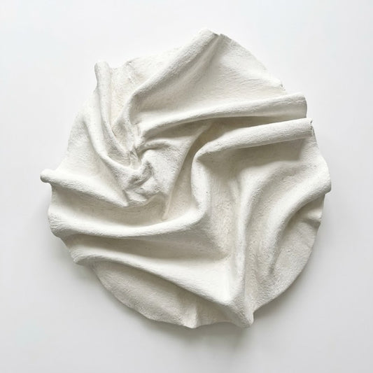 Circular Plaster & Fabric Wall Sculpture – Matte White