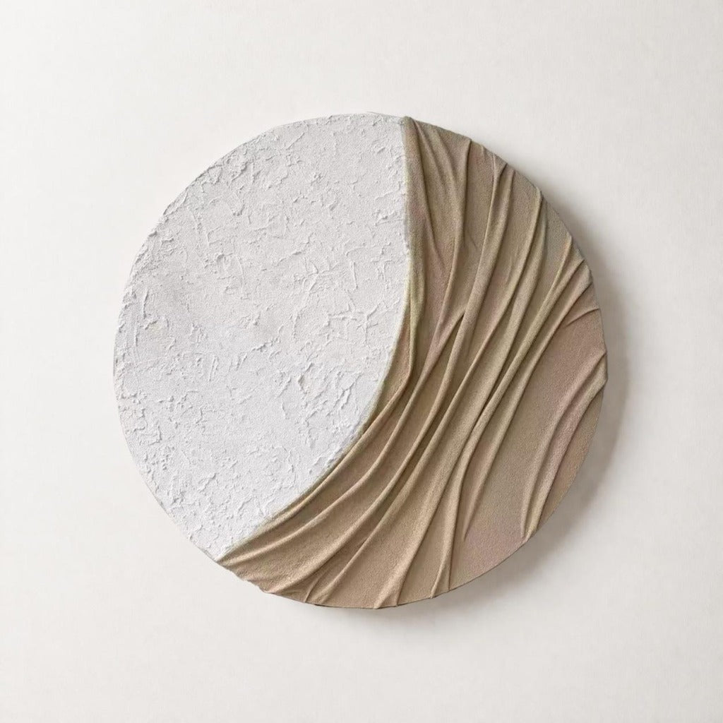 3D Plaster Relief Wall Panel – Off-White & Sand – Circle