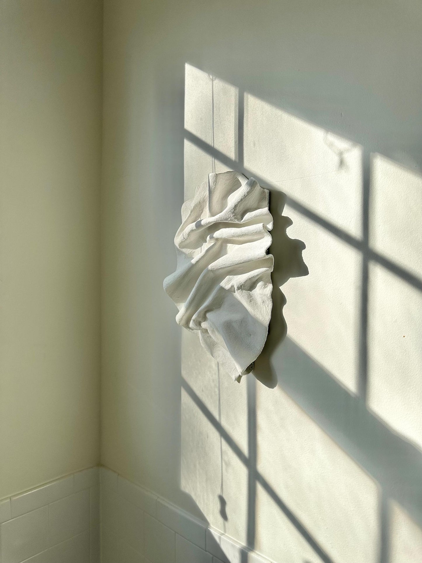Organic Plaster & Fabric Wall Sculpture – Matte White