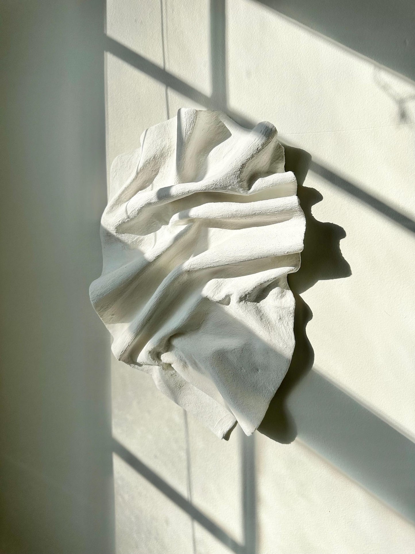 Organic Plaster & Fabric Wall Sculpture – Matte White
