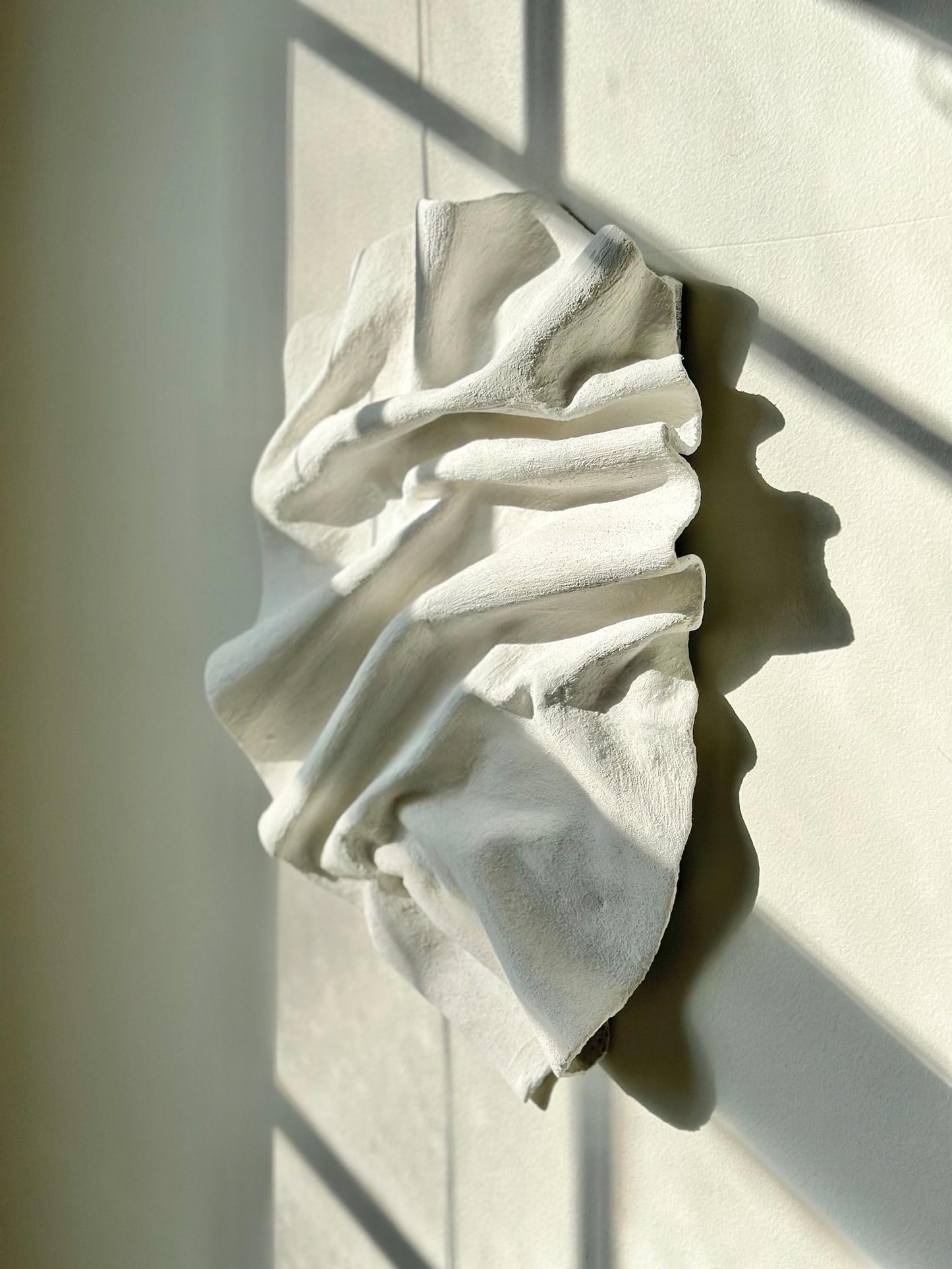 Organic Plaster & Fabric Wall Sculpture – Matte White