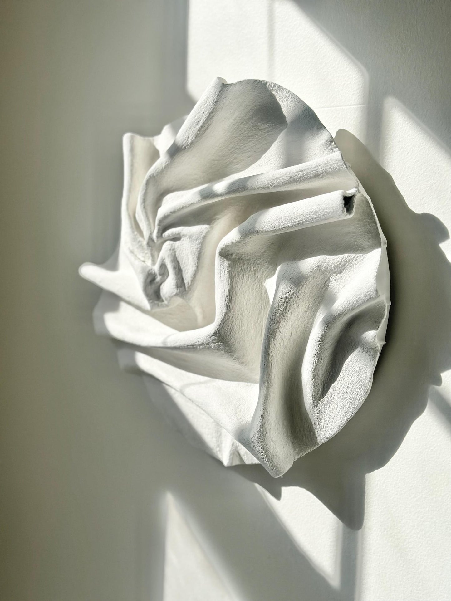 Circular Plaster & Fabric Wall Sculpture – Matte White