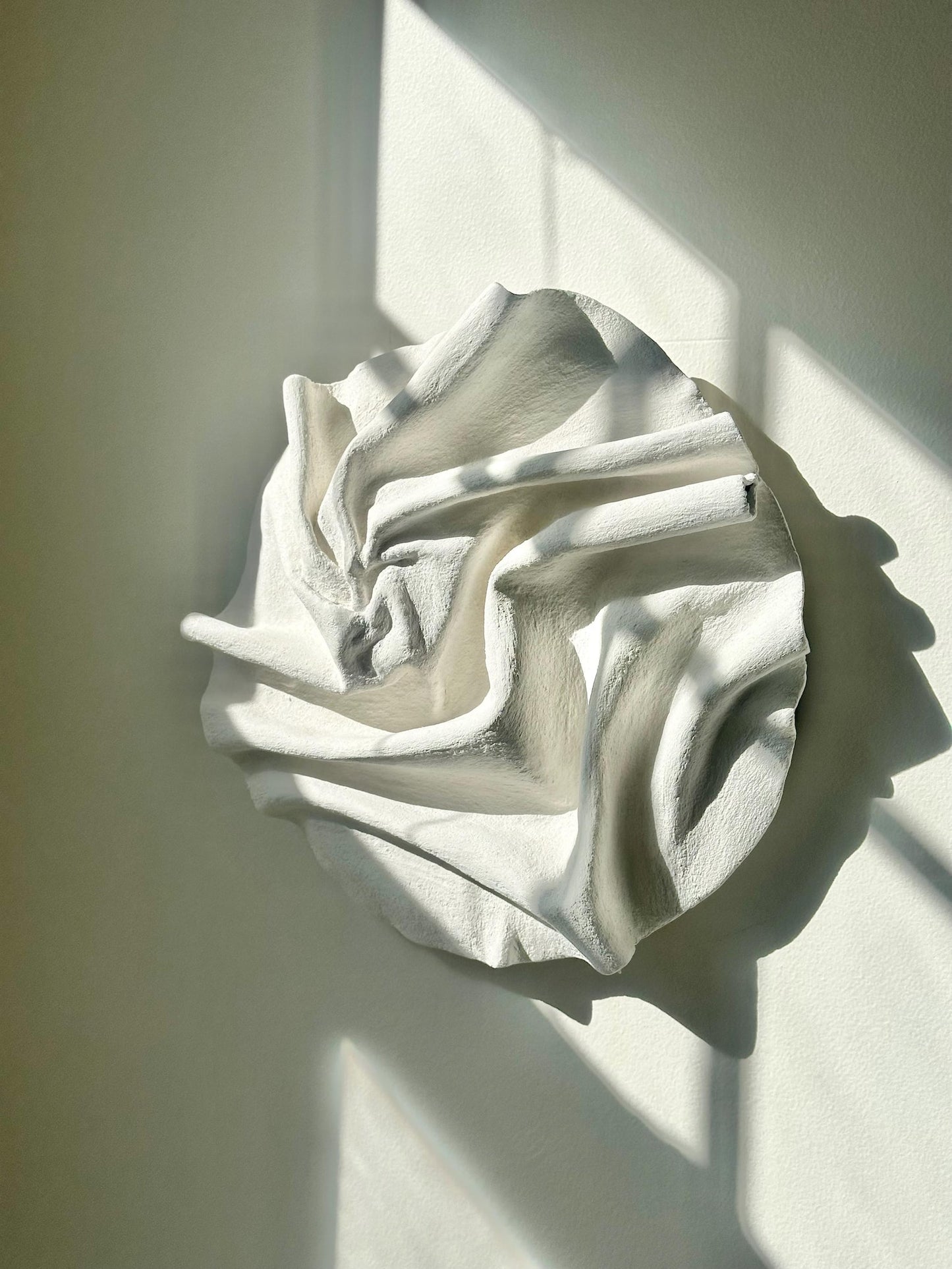 Circular Plaster & Fabric Wall Sculpture – Matte White