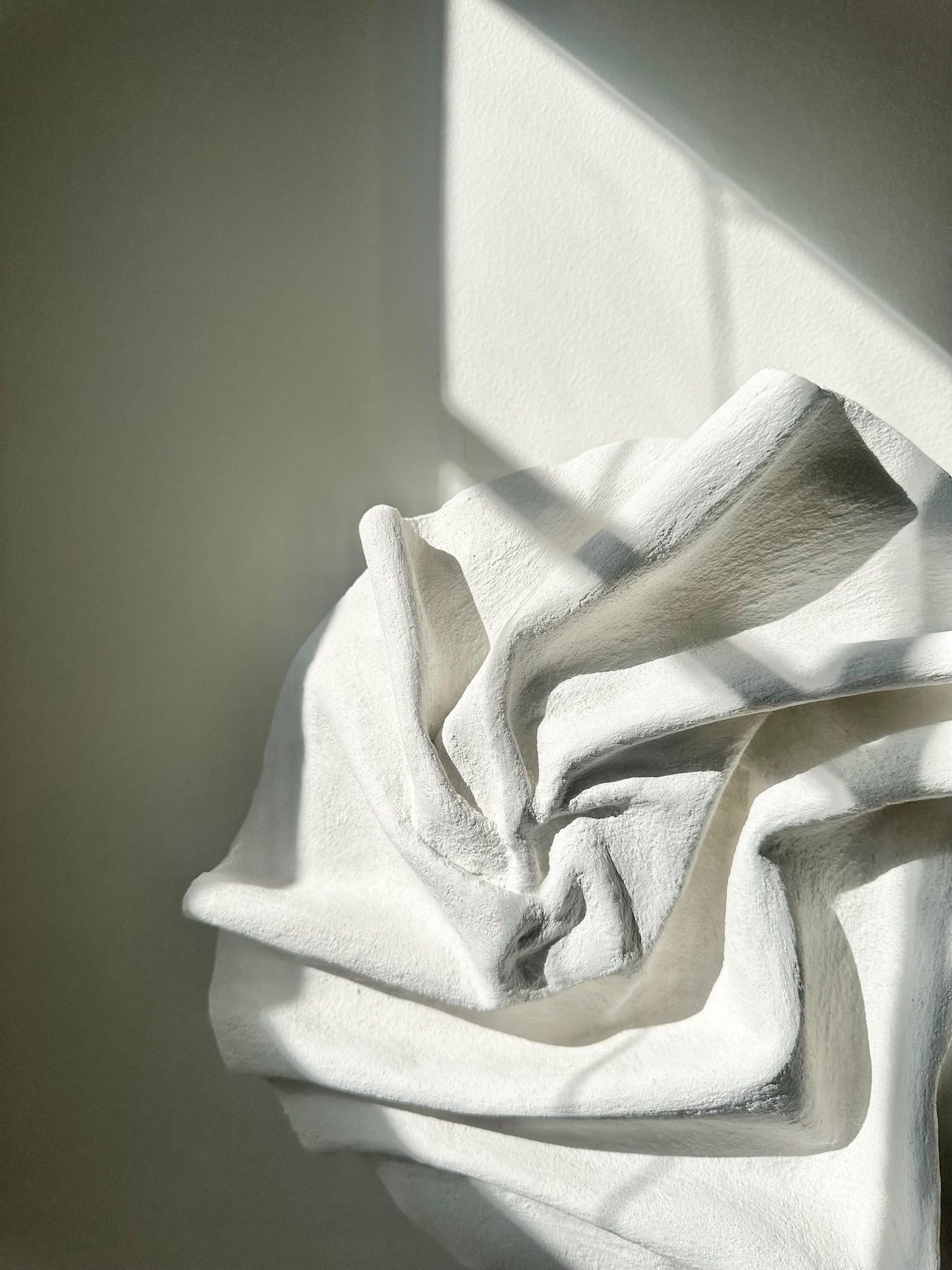 Circular Plaster & Fabric Wall Sculpture – Matte White