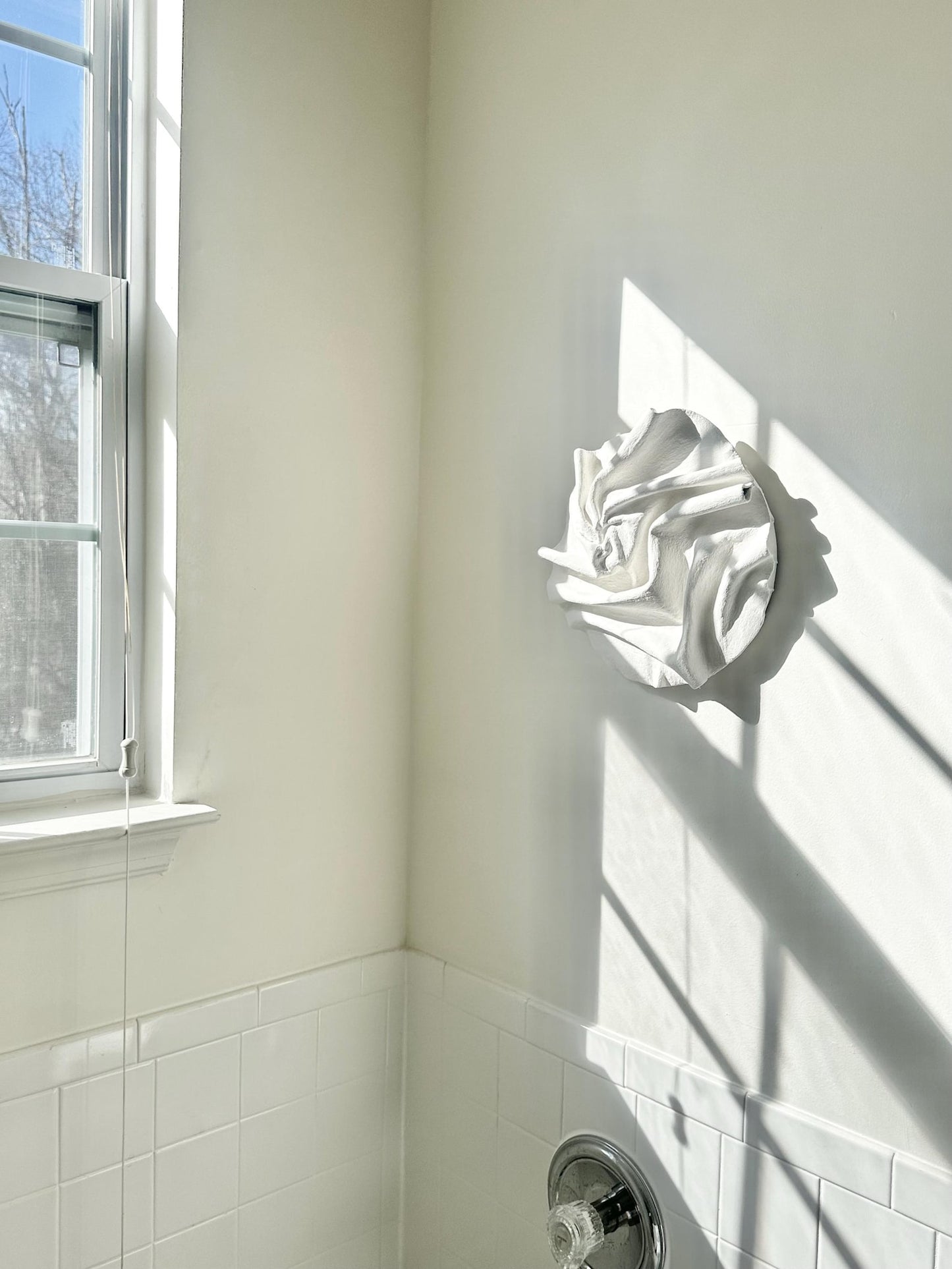 Circular Plaster & Fabric Wall Sculpture – Matte White