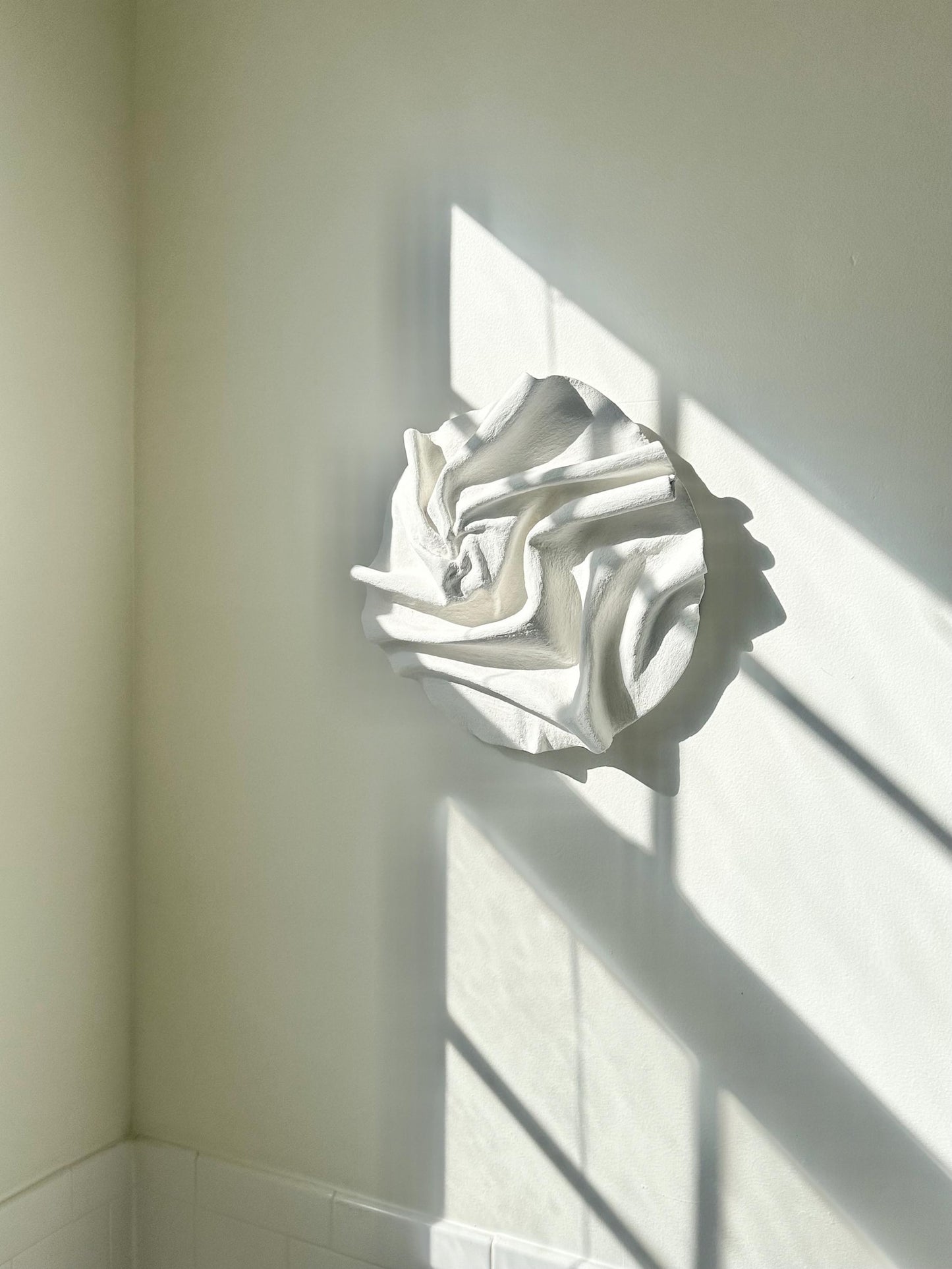 Circular Plaster & Fabric Wall Sculpture – Matte White