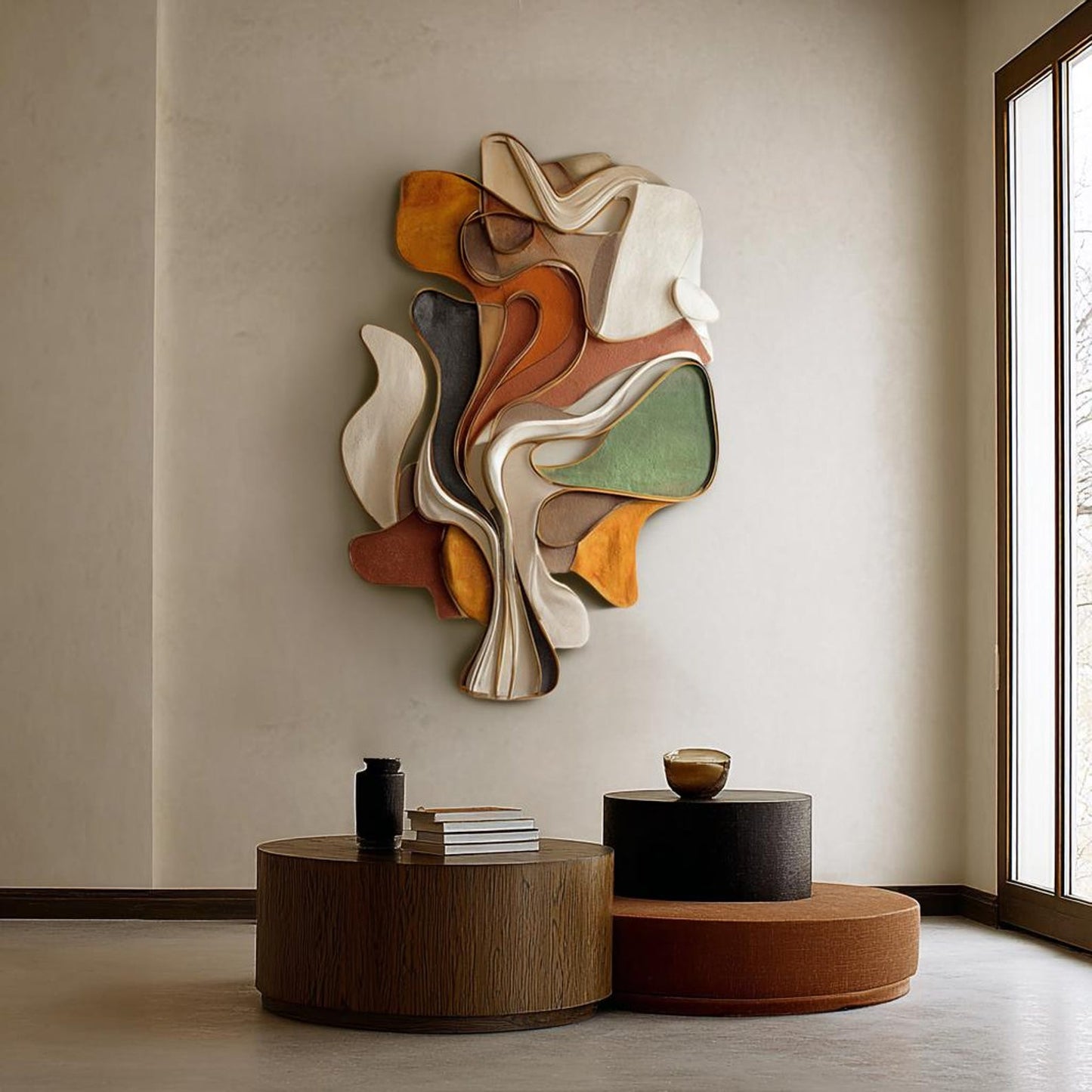 3D Layered Wood Wall Sculpture – Earth Tones – Solid Poplar
