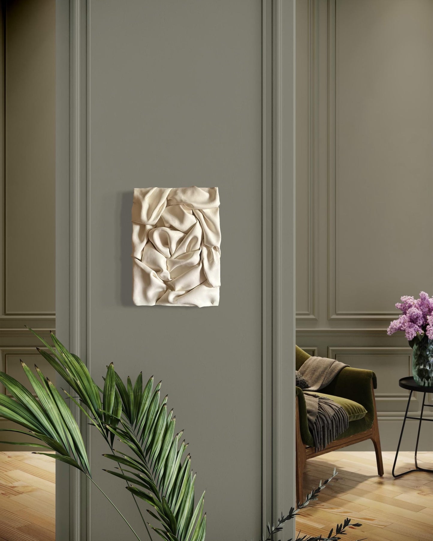 Draped Clay Wall Sculpture – Off-White Matte