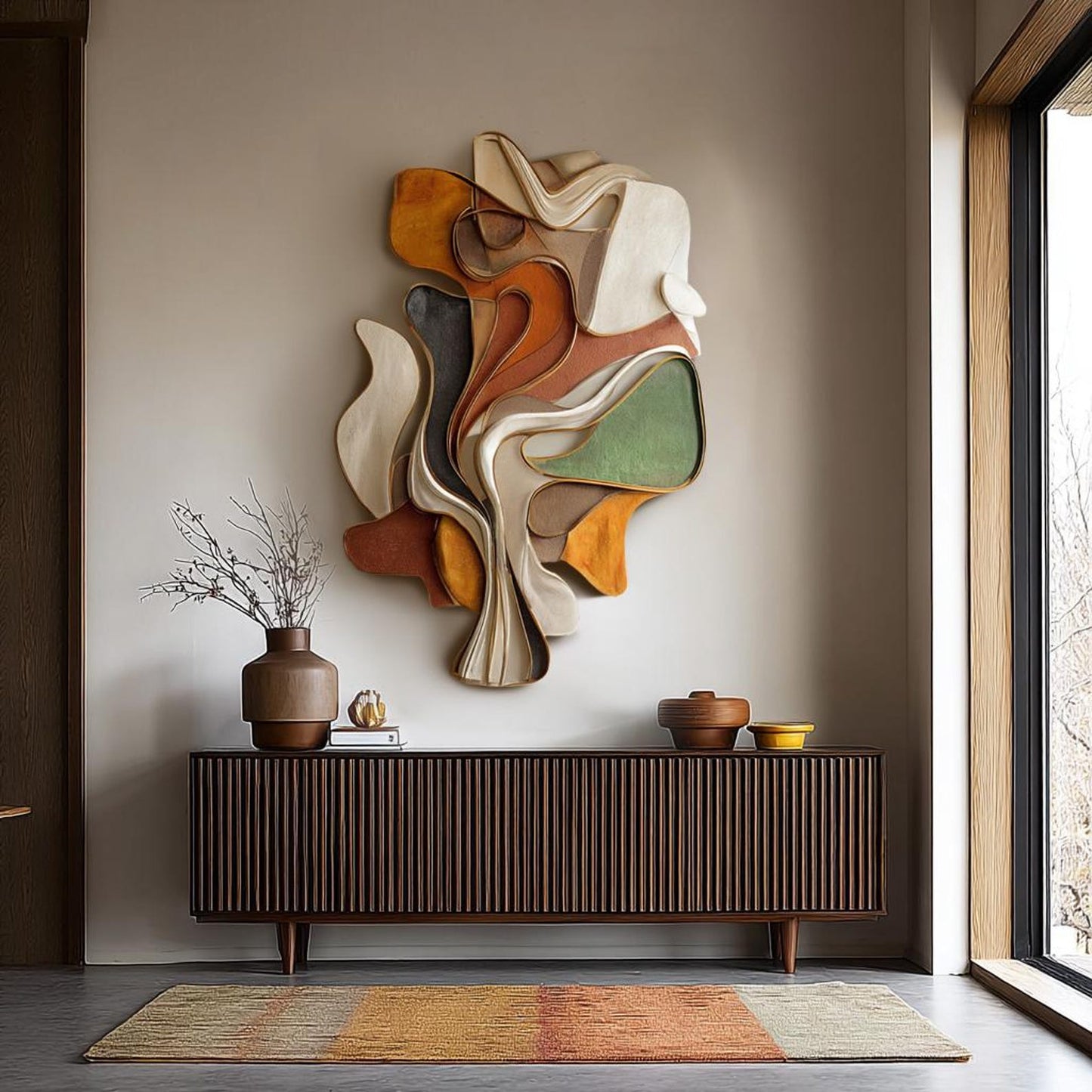 3D Layered Wood Wall Sculpture – Earth Tones – Solid Poplar
