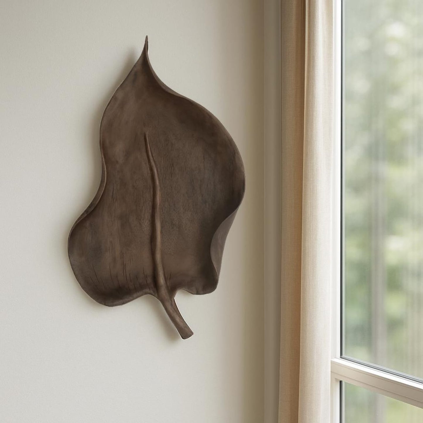 Hand-Carved Leaf Wall Sculpture – Solid Poplar – Dark Brown