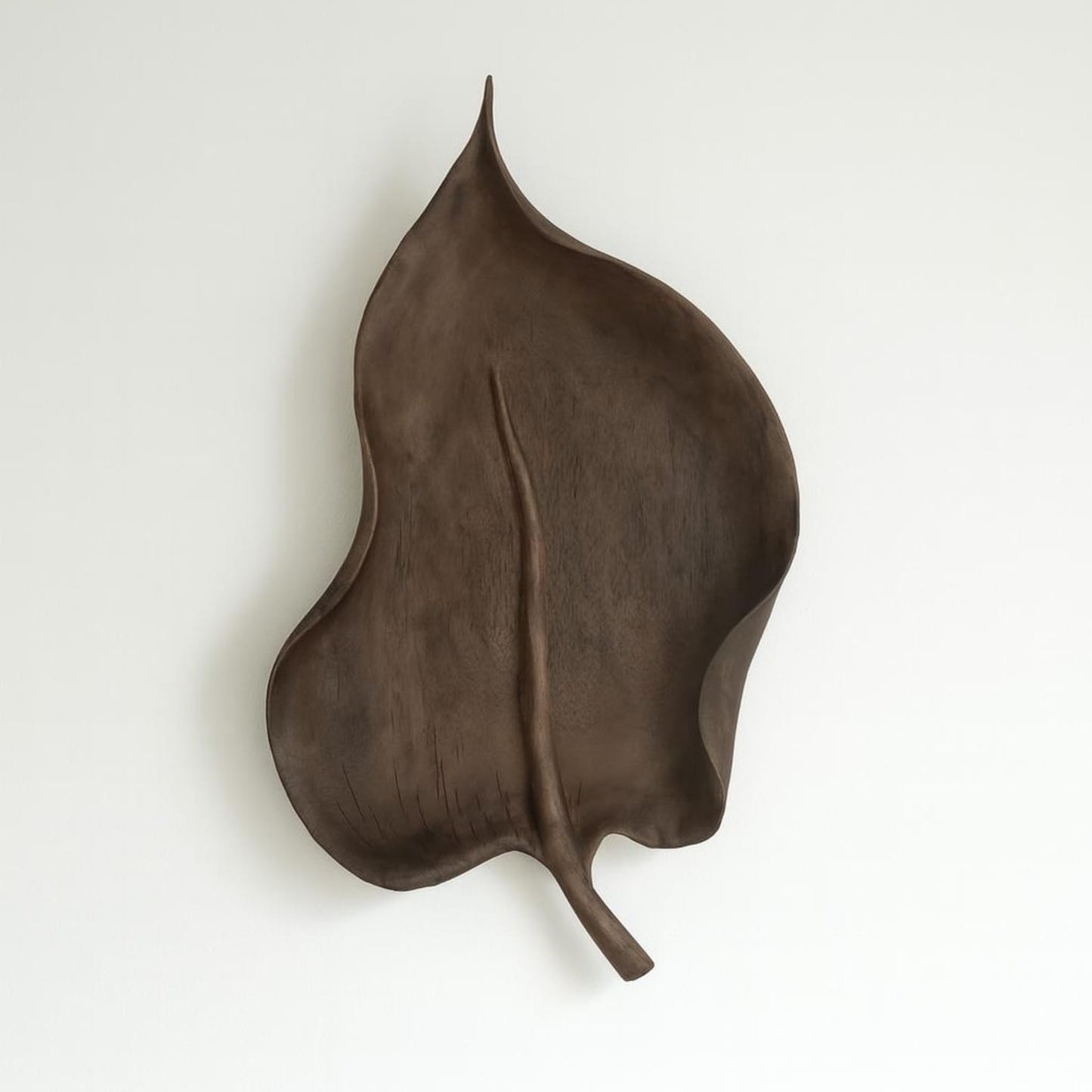 Hand-Carved Leaf Wall Sculpture – Solid Poplar – Dark Brown