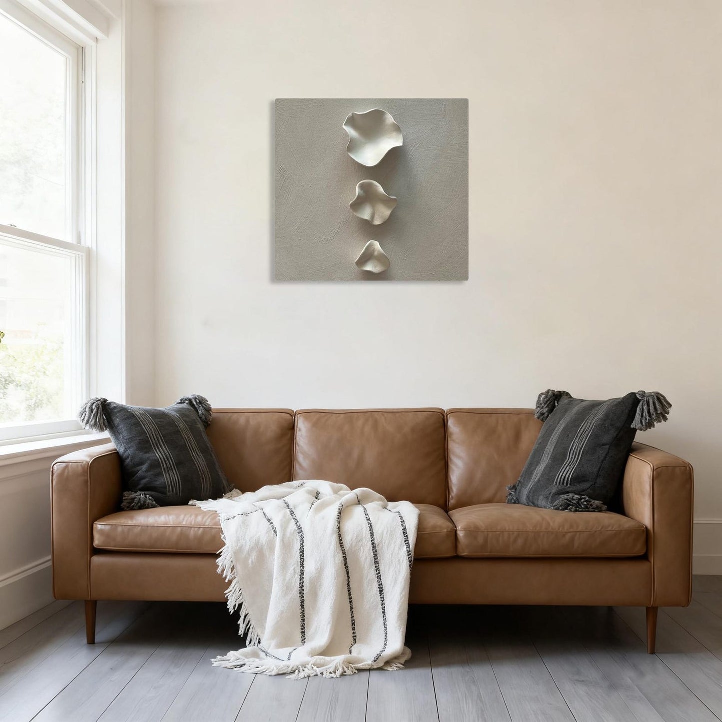3D Sculpted Petal Canvas Wall Art – Warm Grey & White