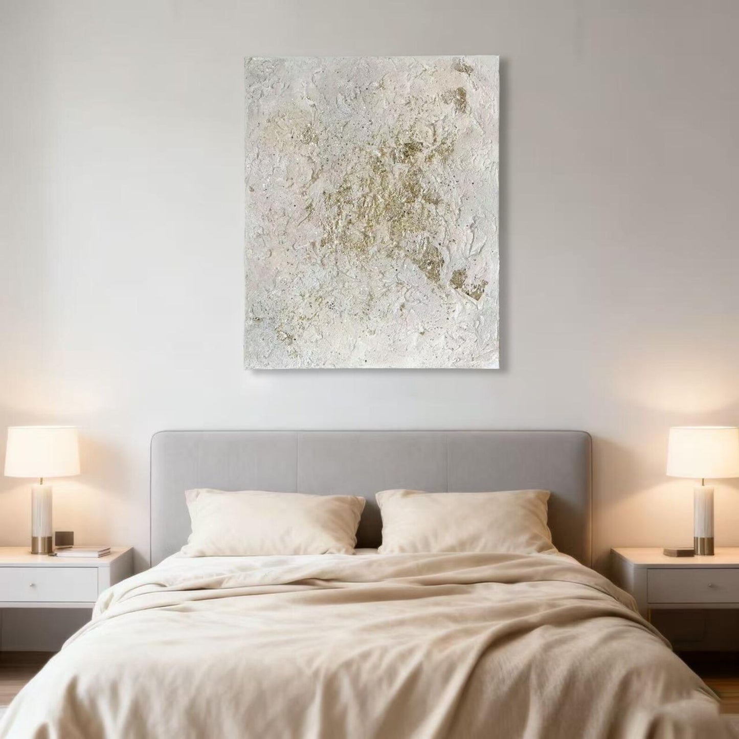 3D Textured Canvas Wall Art – White & Gold