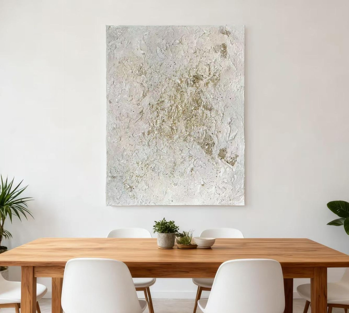 3D Textured Canvas Wall Art – White & Gold