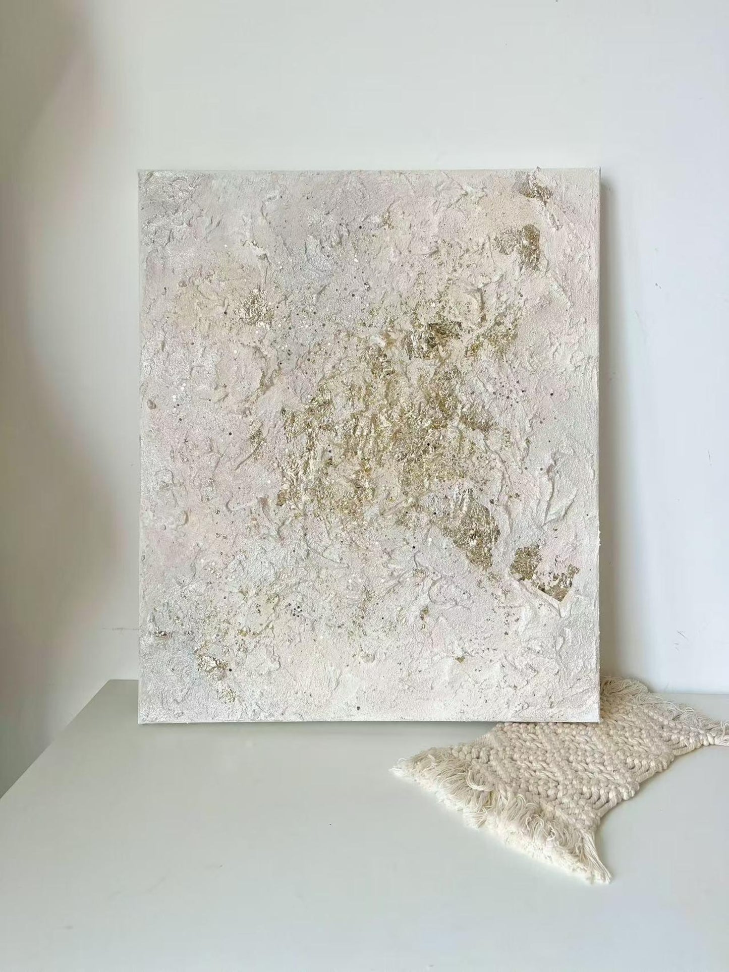 3D Textured Canvas Wall Art – White & Gold