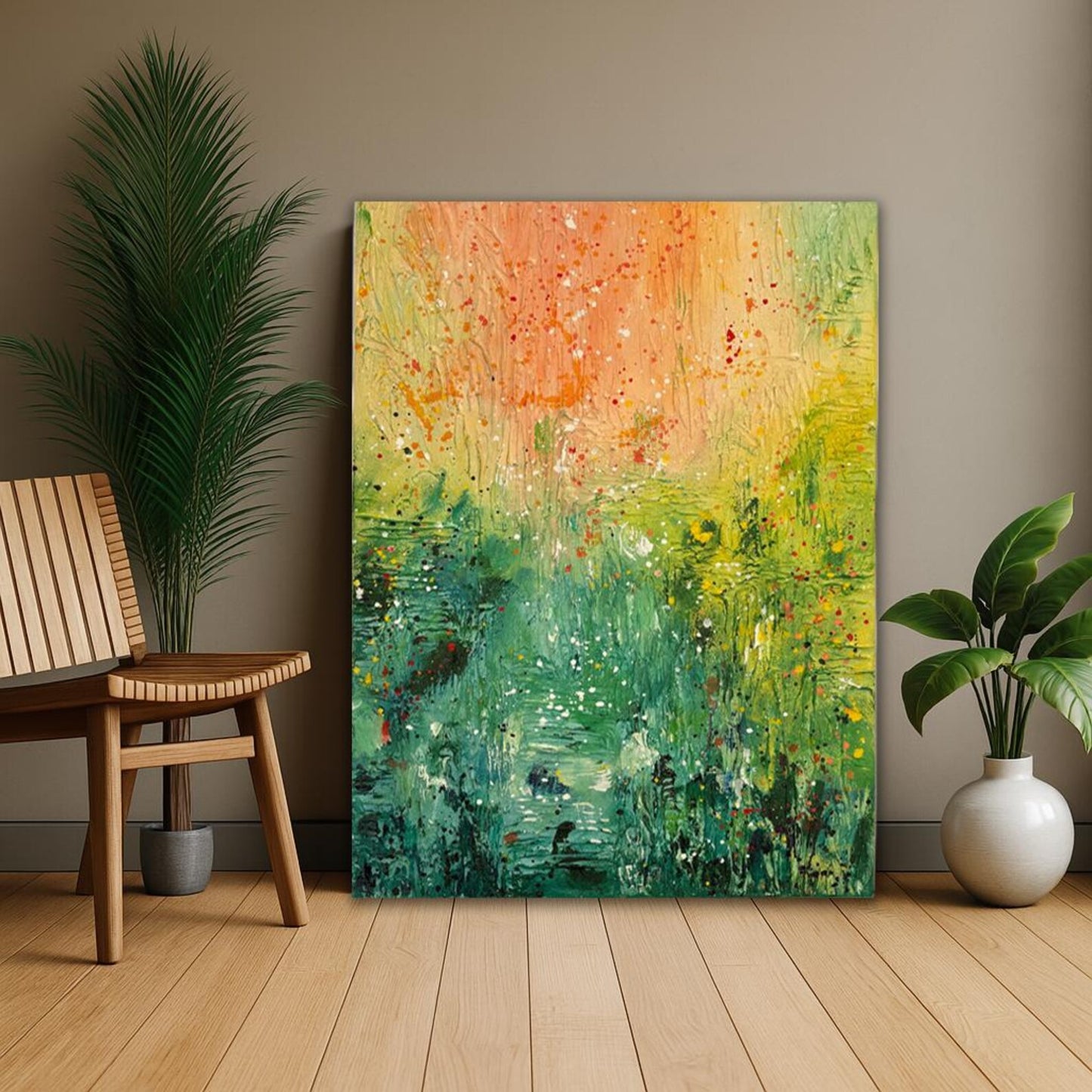Textured Landscape Canvas Painting – Green & Orange