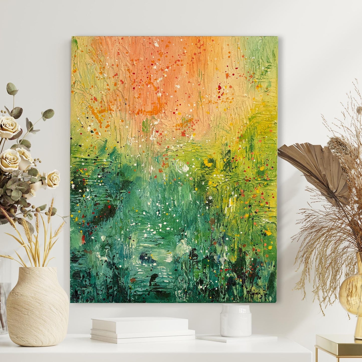 Textured Landscape Canvas Painting – Green & Orange