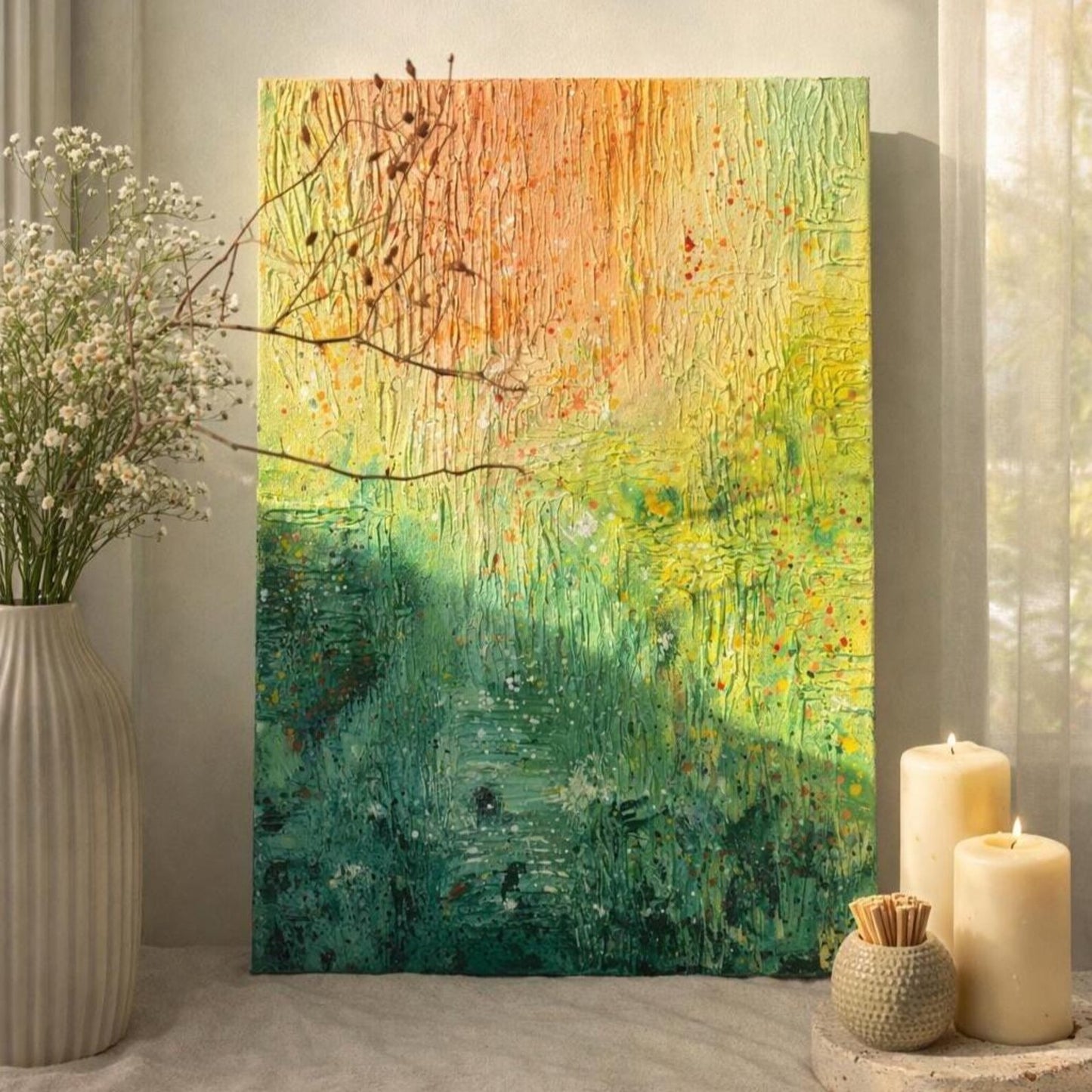 Textured Landscape Canvas Painting – Green & Orange