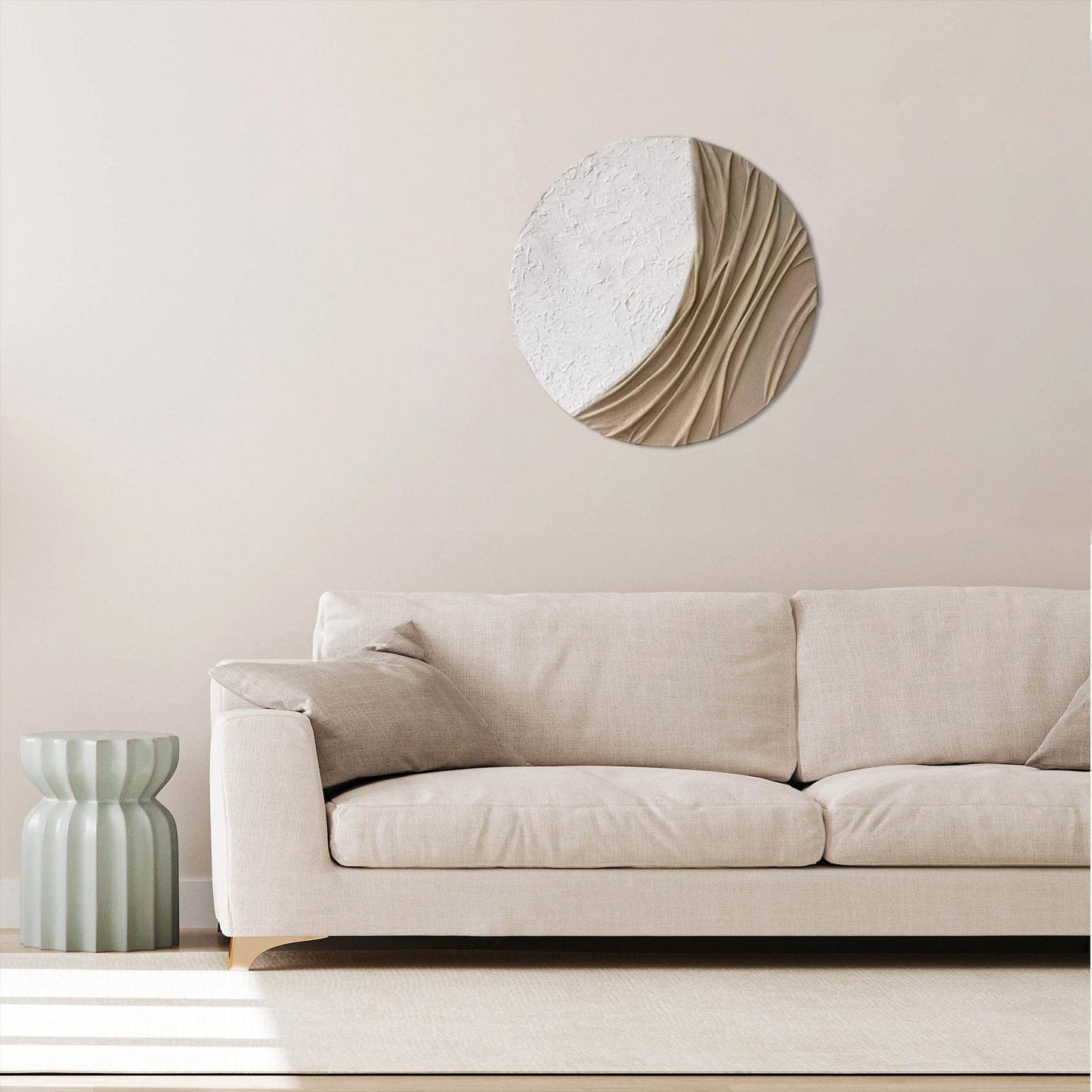 3D Plaster Relief Wall Panel – Off-White & Sand – Circle