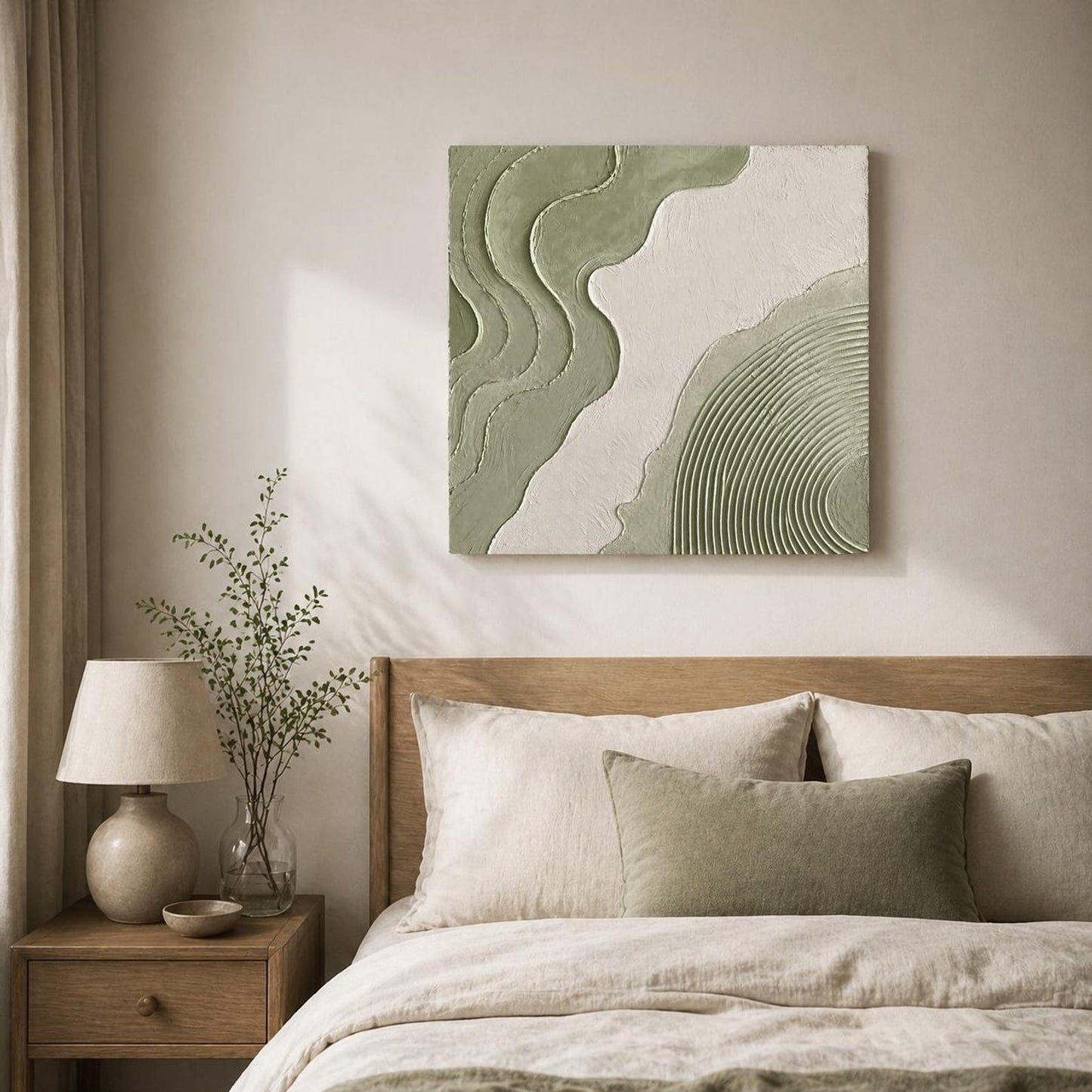 3D Textured Relief Wall Panel – Sage Green & White