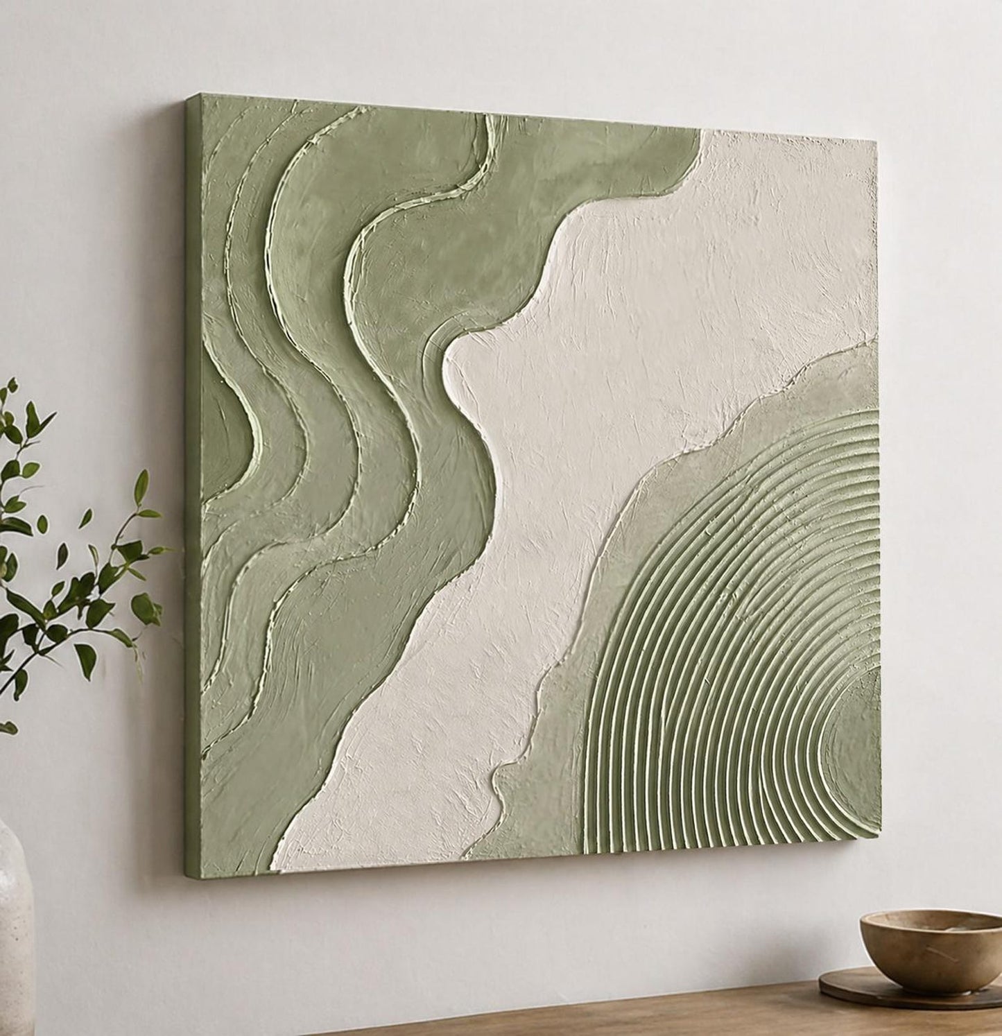 3D Textured Relief Wall Panel – Sage Green & White