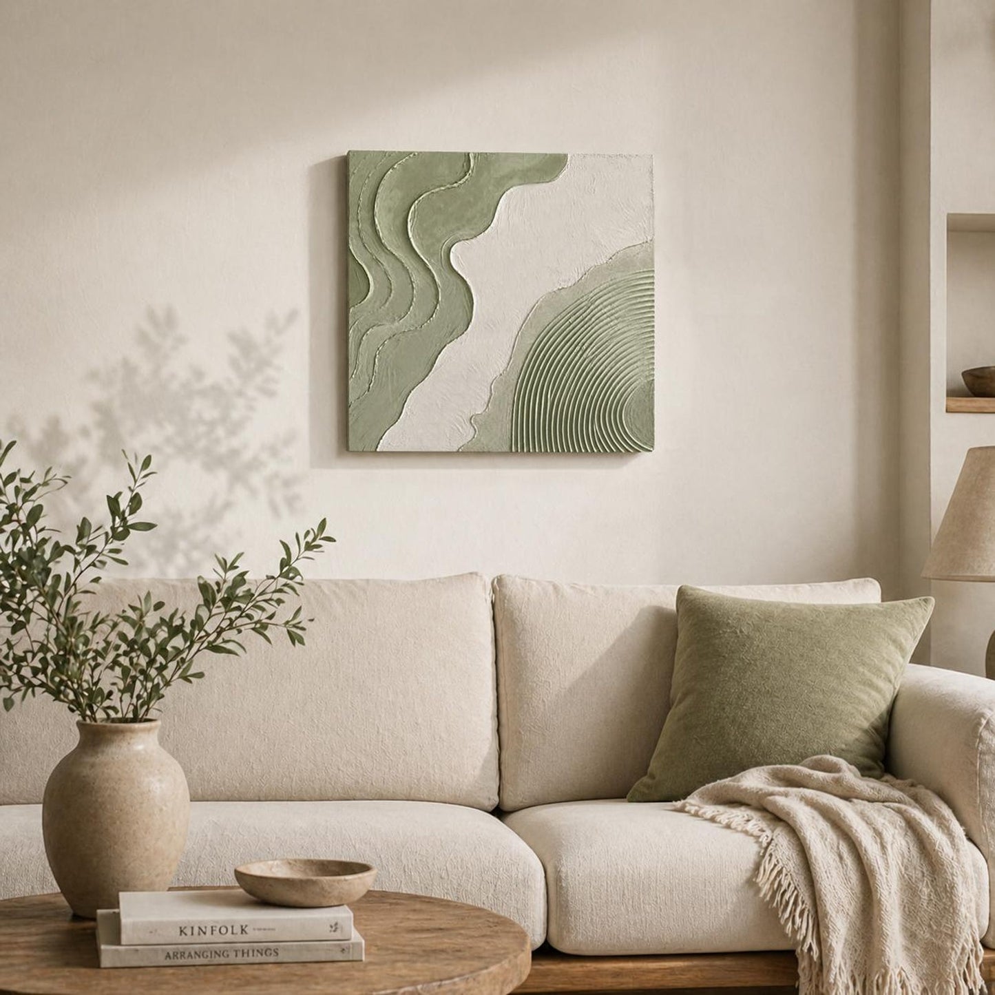 3D Textured Relief Wall Panel – Sage Green & White