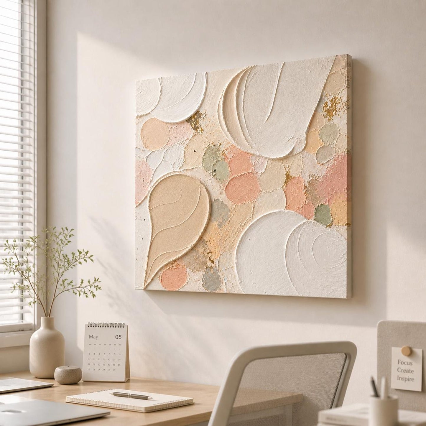 3D Carved Relief Wall Panel – Pastel & Gold Accent