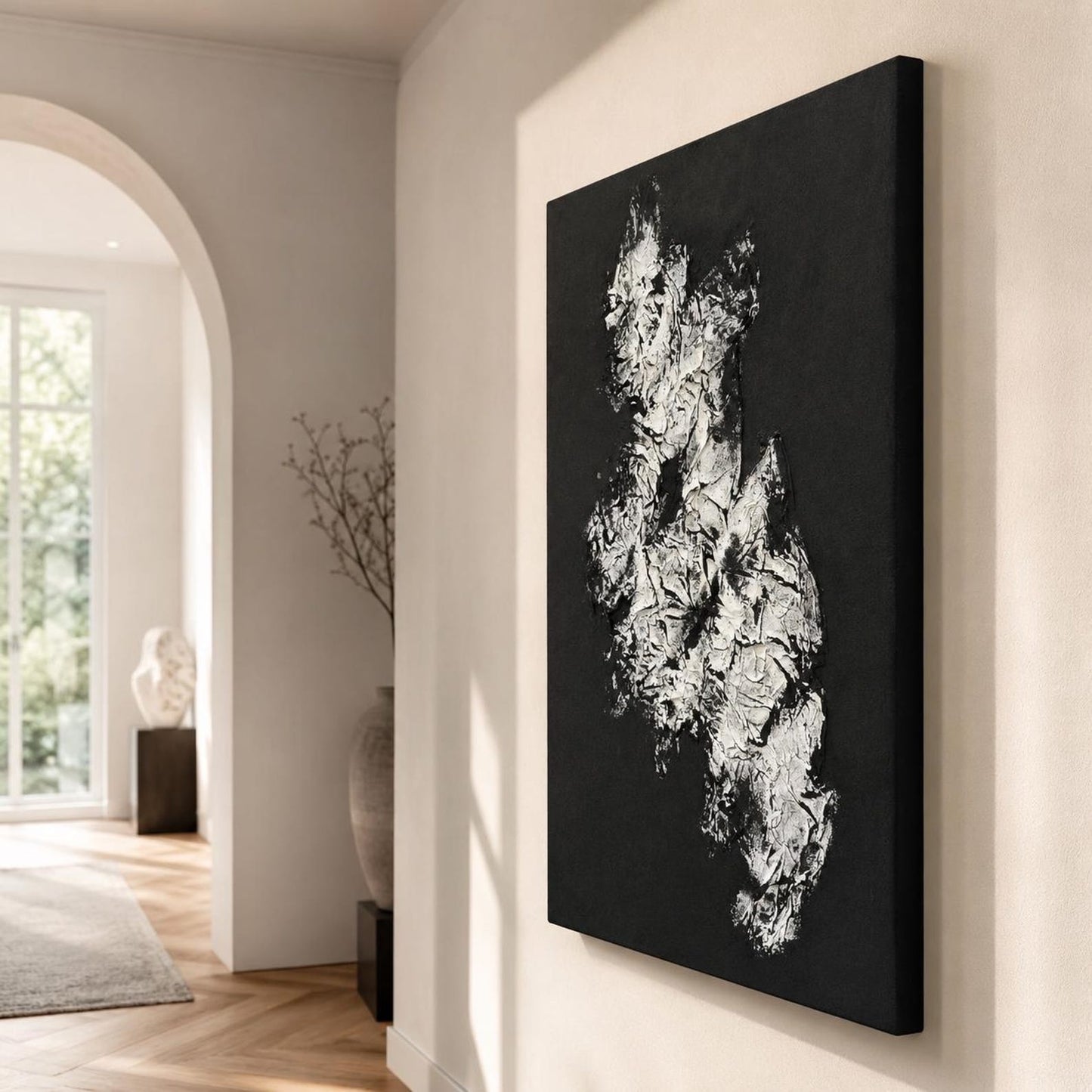 3D Textured Canvas Wall Art – Black & White Organic Relief