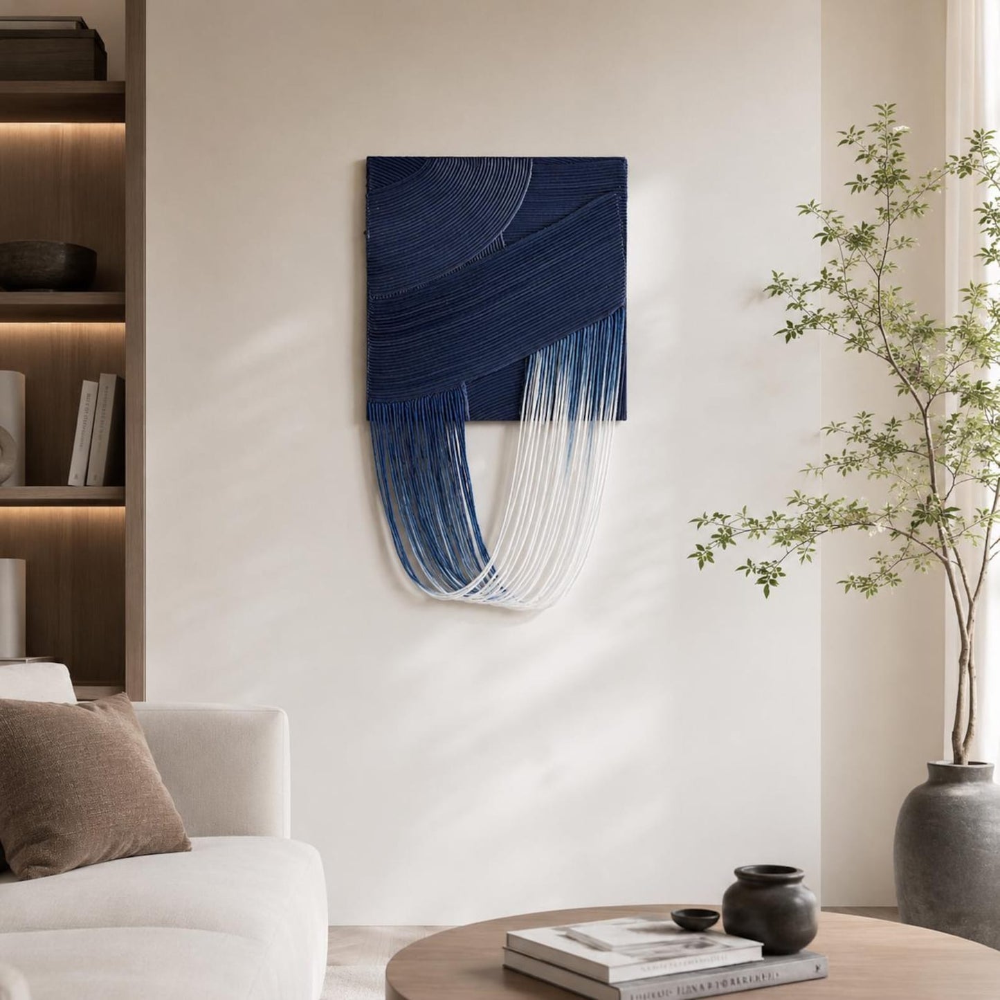 Carved Plaster Panel & Cotton Rope Wall Art