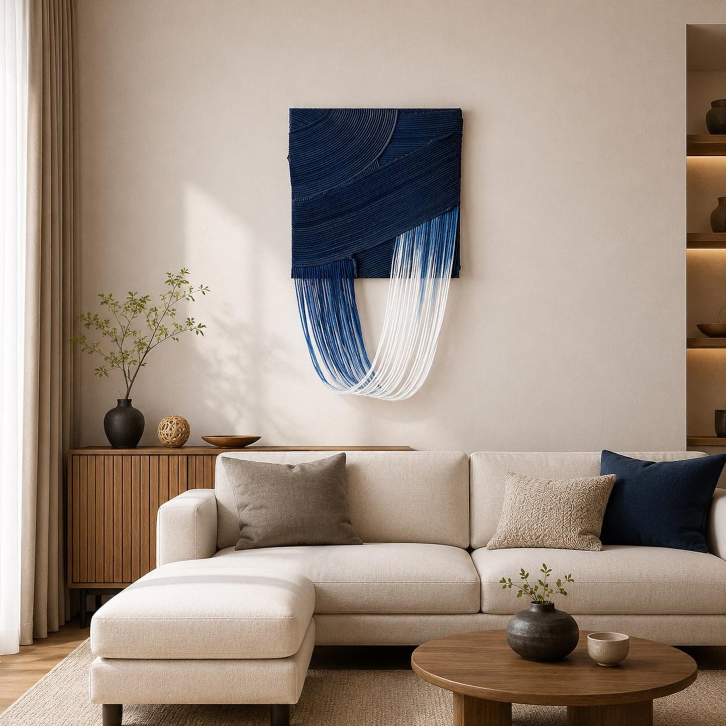 Carved Plaster Panel & Cotton Rope Wall Art