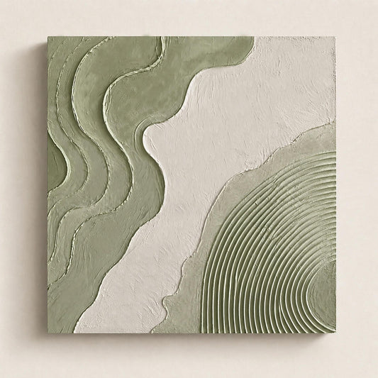 3D Textured Relief Wall Panel – Sage Green & White