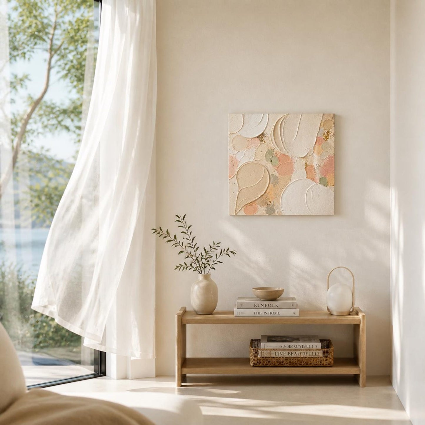3D Carved Relief Wall Panel – Pastel & Gold Accent