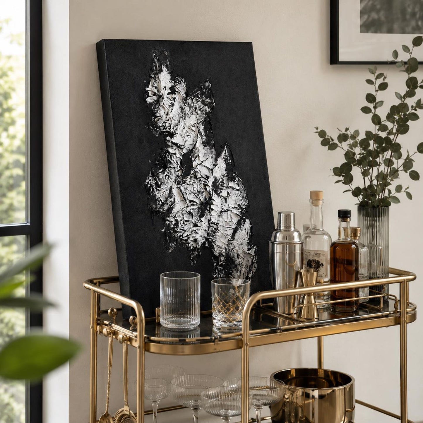 3D Textured Canvas Wall Art – Black & White Organic Relief