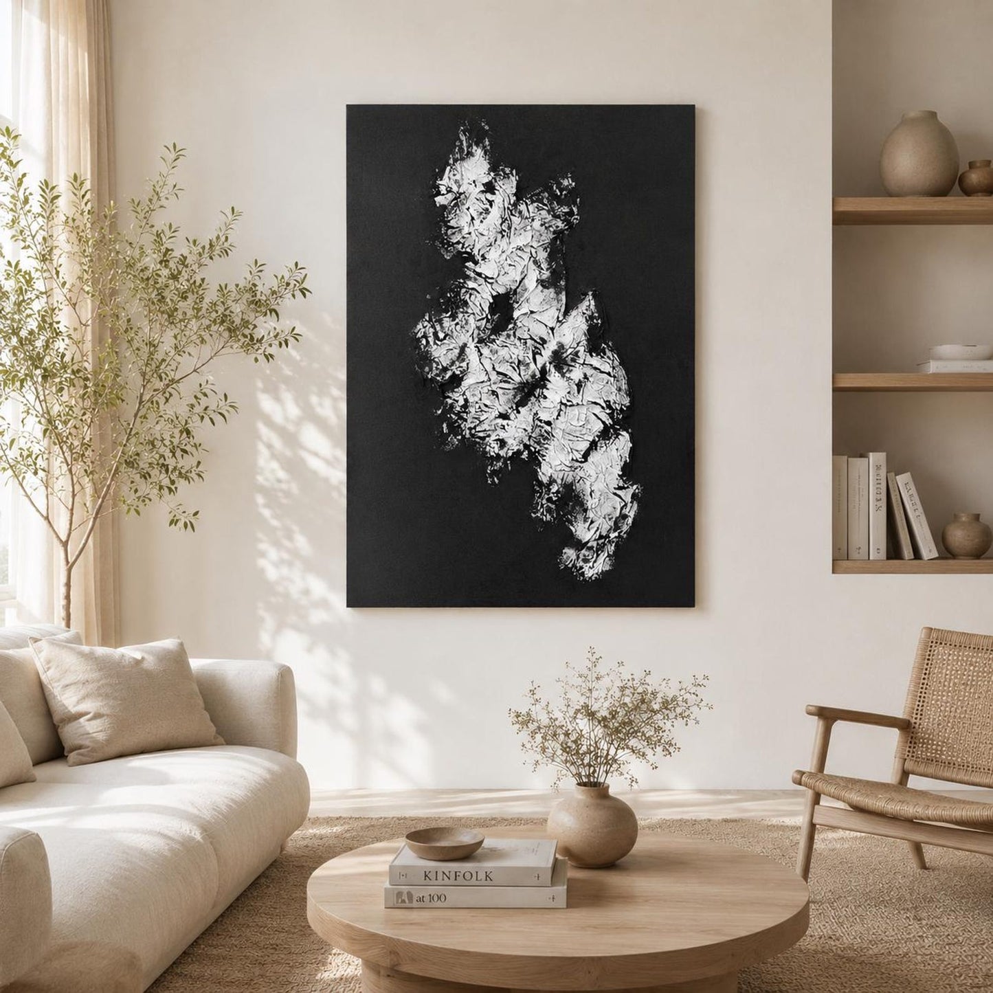 3D Textured Canvas Wall Art – Black & White Organic Relief