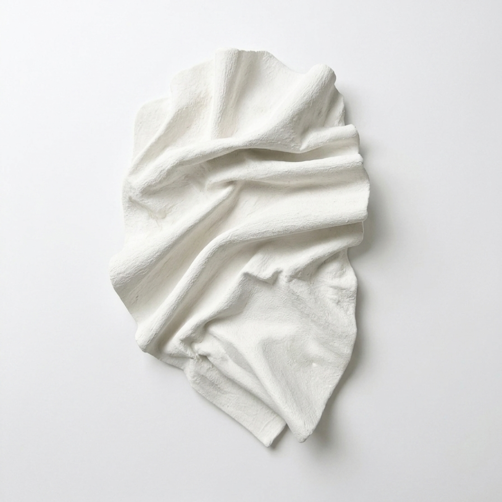 Organic Plaster & Fabric Wall Sculpture – Matte White
