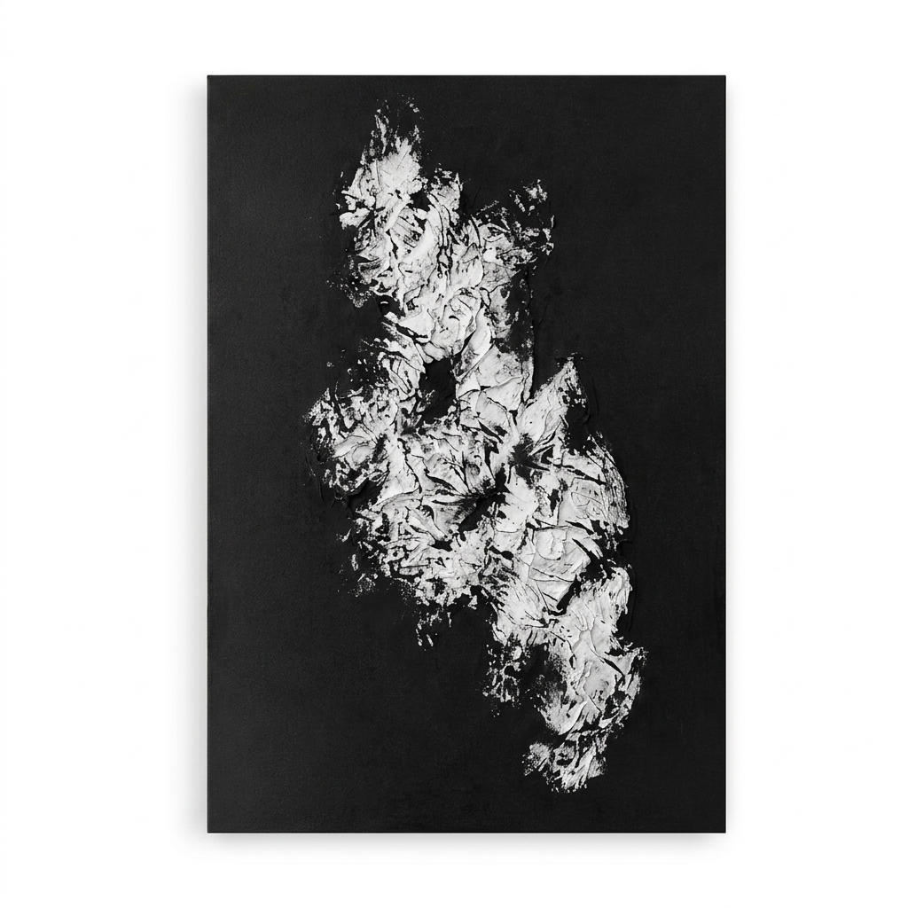 3D Textured Canvas Wall Art – Black & White Organic Relief